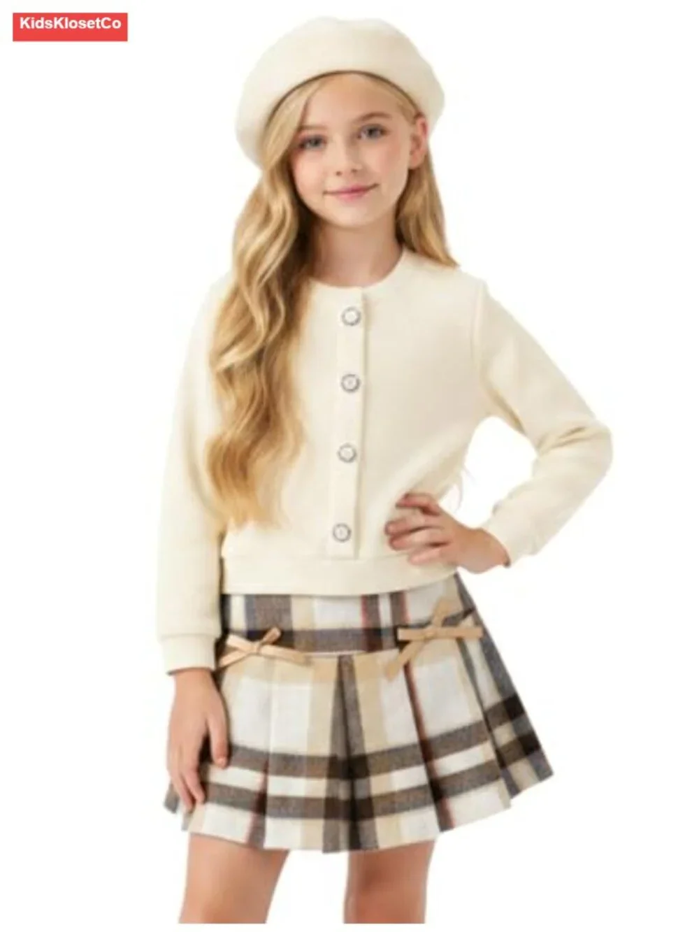 Girls 2-Piece Knit Sweater and Pleated Skirt Set Fall Winter Outfit